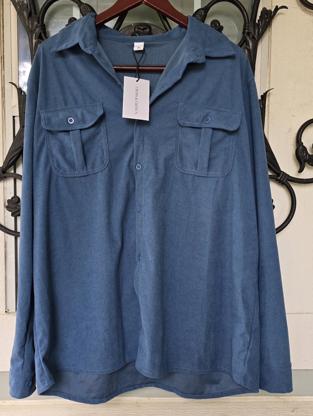 Cross & Crown Corduroy Button Retro Shacket Shirt Versatile Women's XL Blue Teal